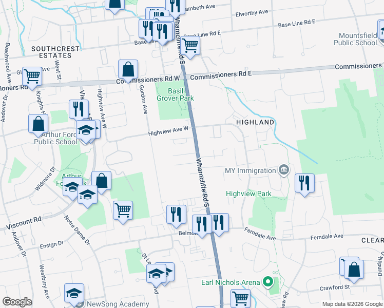 map of restaurants, bars, coffee shops, grocery stores, and more near 616 Wharncliffe Road South in London