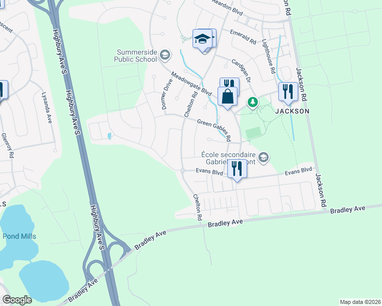 map of restaurants, bars, coffee shops, grocery stores, and more near 1579 McNeil Place in London