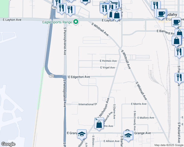 map of restaurants, bars, coffee shops, grocery stores, and more near 2813 East Vogel Avenue in Cudahy