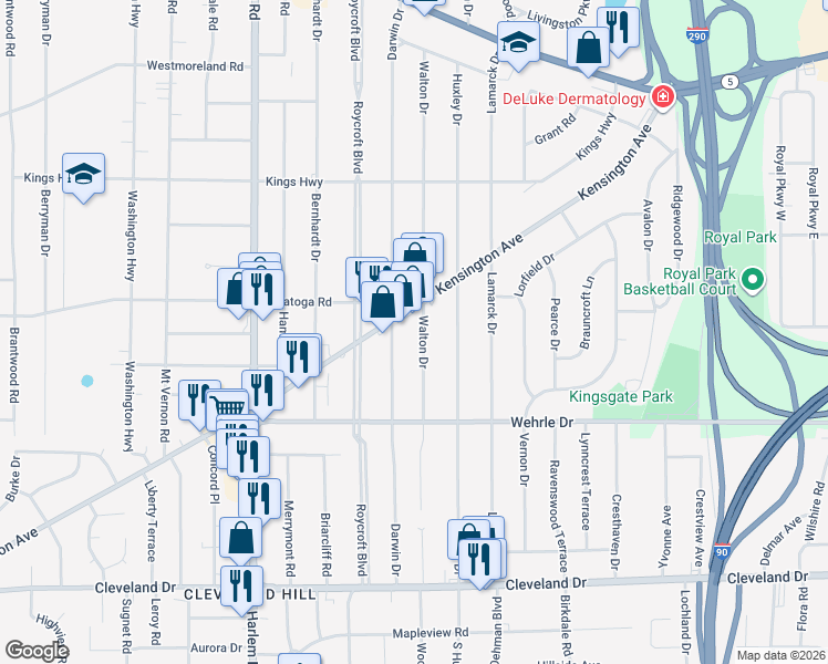 map of restaurants, bars, coffee shops, grocery stores, and more near 2197 Kensington Avenue in Amherst
