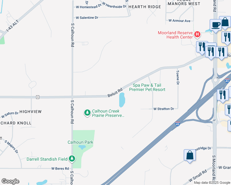 map of restaurants, bars, coffee shops, grocery stores, and more near 16800 Beloit Road in New Berlin