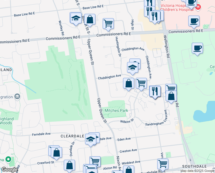 map of restaurants, bars, coffee shops, grocery stores, and more near 15 Compton Crescent in London