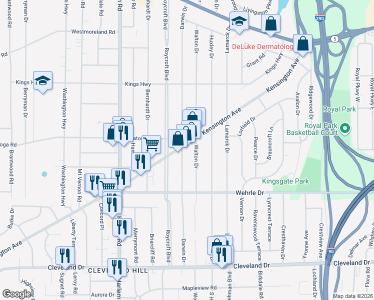 map of restaurants, bars, coffee shops, grocery stores, and more near 2197 Kensington Avenue in Amherst