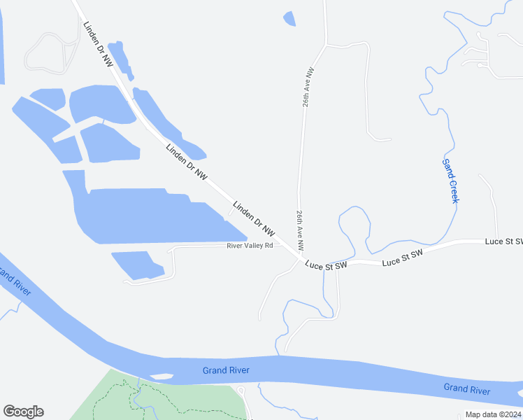 map of restaurants, bars, coffee shops, grocery stores, and more near 10072 Linden Drive Northwest in Grand Rapids