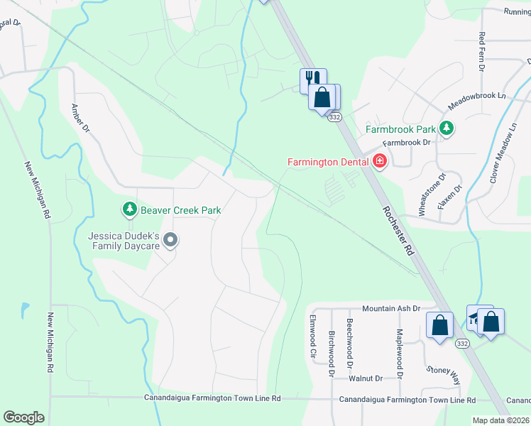 map of restaurants, bars, coffee shops, grocery stores, and more near 1685 Jasper Drive in Ontario County