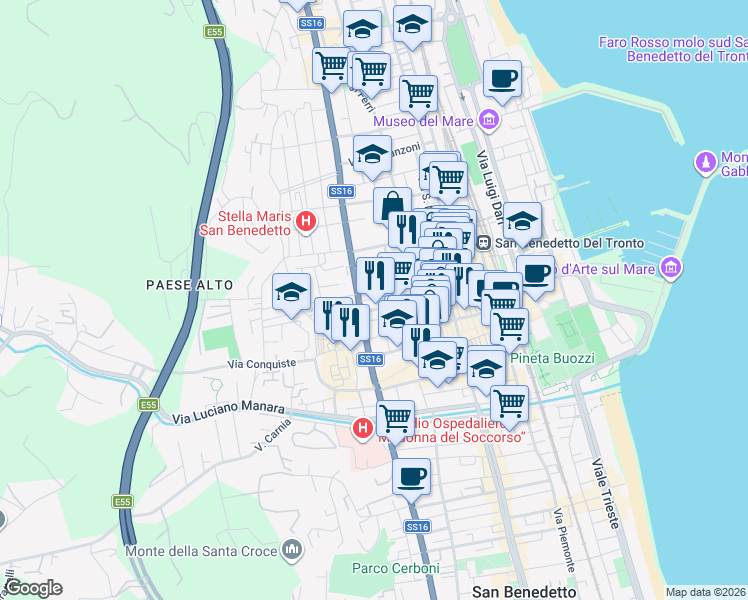map of restaurants, bars, coffee shops, grocery stores, and more near 10 Via Giovanni Pascoli in San Benedetto del Tronto