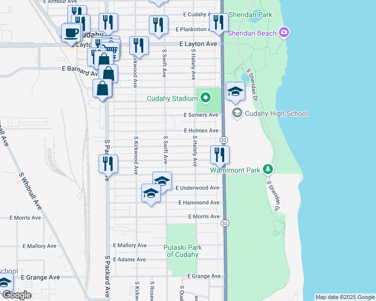 map of restaurants, bars, coffee shops, grocery stores, and more near 3851 East Martin Avenue in Cudahy