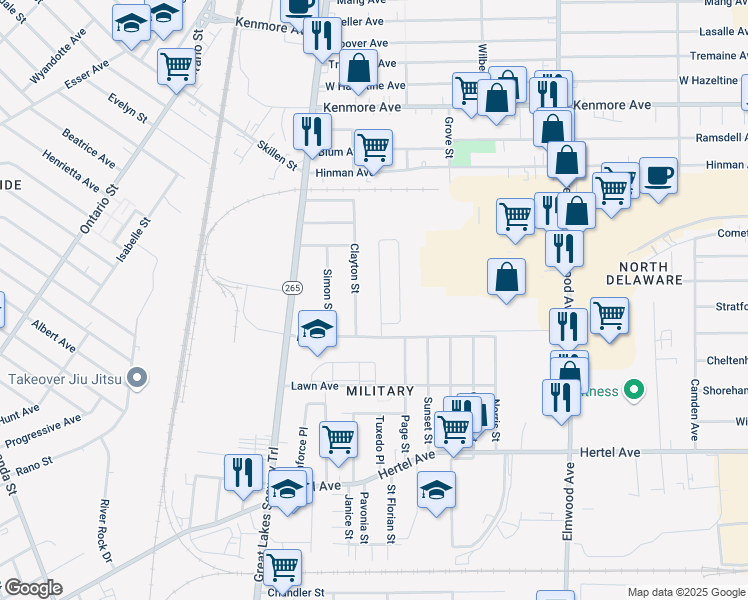 map of restaurants, bars, coffee shops, grocery stores, and more near 42 Rebecca Park in Buffalo
