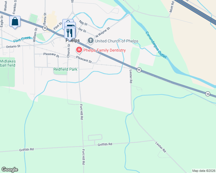 map of restaurants, bars, coffee shops, grocery stores, and more near 4-28 Lester Road in Phelps