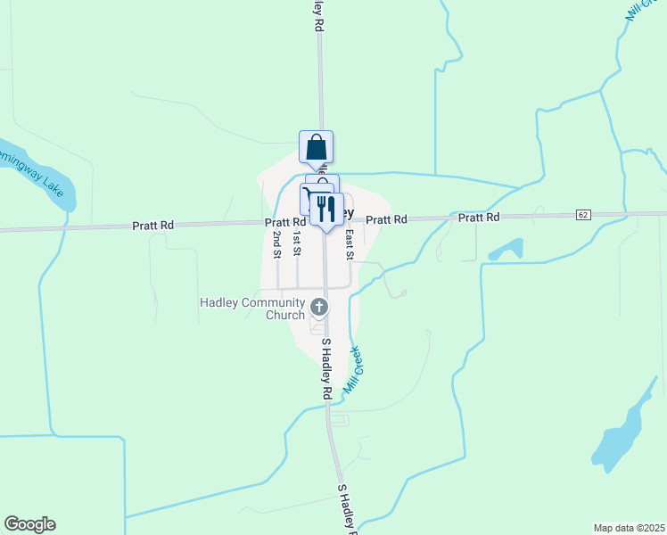 map of restaurants, bars, coffee shops, grocery stores, and more near 3576 East Street in Hadley