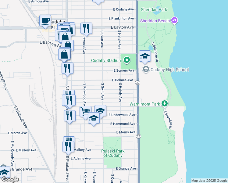 map of restaurants, bars, coffee shops, grocery stores, and more near 3851 East Martin Avenue in Cudahy