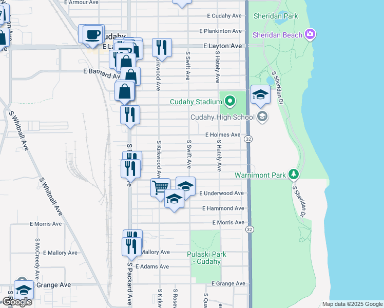 map of restaurants, bars, coffee shops, grocery stores, and more near 3803 East Martin Avenue in Cudahy