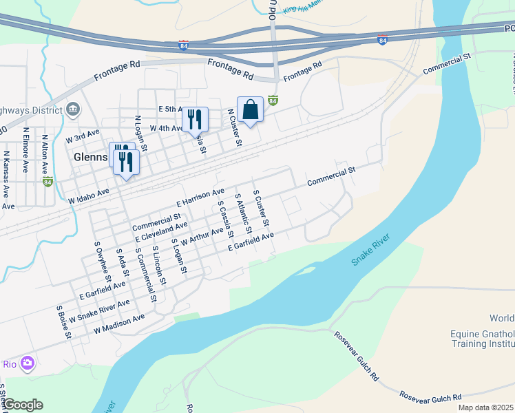 map of restaurants, bars, coffee shops, grocery stores, and more near 719 East Cleveland Avenue in Glenns Ferry