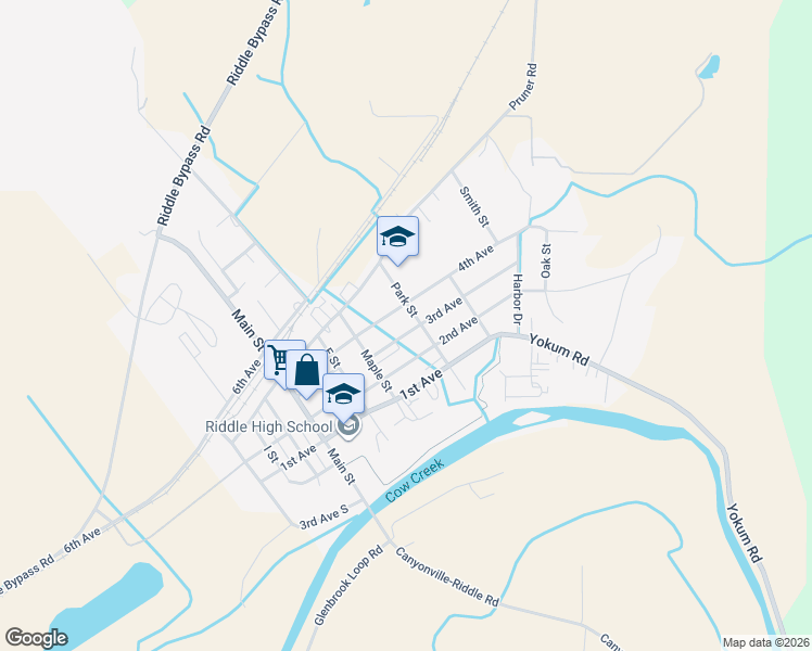 map of restaurants, bars, coffee shops, grocery stores, and more near 486 3rd Avenue in Riddle