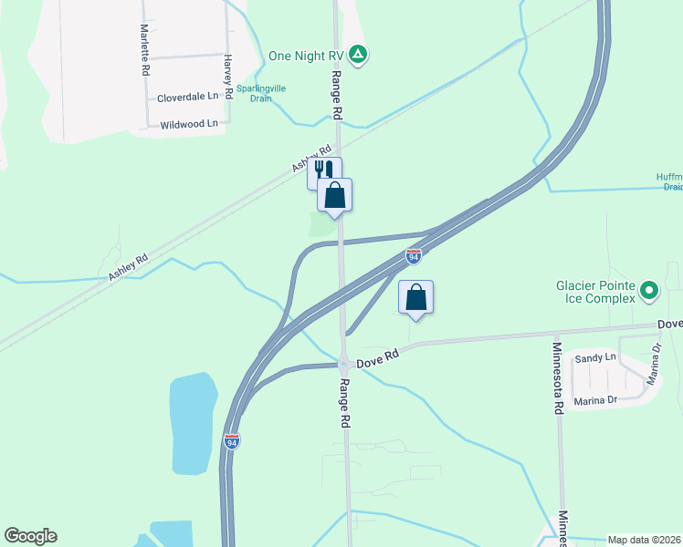 map of restaurants, bars, coffee shops, grocery stores, and more near Interstate 94 in Port Huron