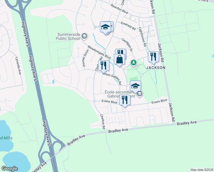 map of restaurants, bars, coffee shops, grocery stores, and more near 1579 McNeil Place in London