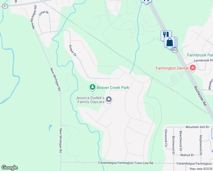 map of restaurants, bars, coffee shops, grocery stores, and more near 1590 Clovertrail Drive in Farmington