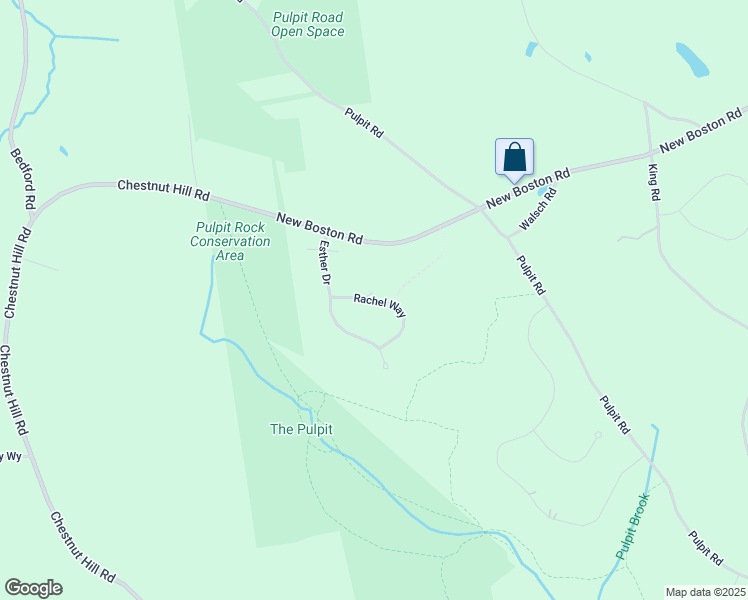 map of restaurants, bars, coffee shops, grocery stores, and more near Rachel Way in Bedford