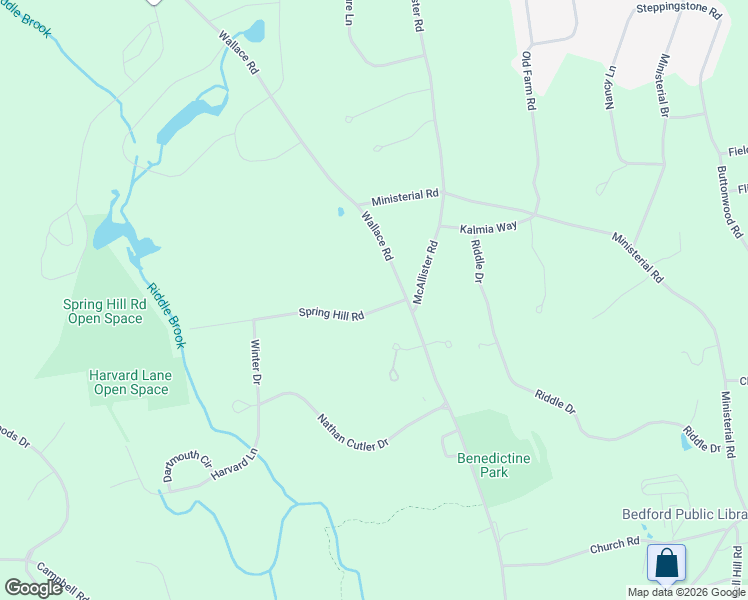 map of restaurants, bars, coffee shops, grocery stores, and more near 11 Spring Hill Road in Bedford