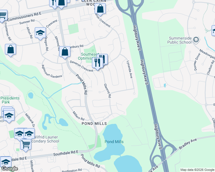 map of restaurants, bars, coffee shops, grocery stores, and more near 69 Glenroy Road in London