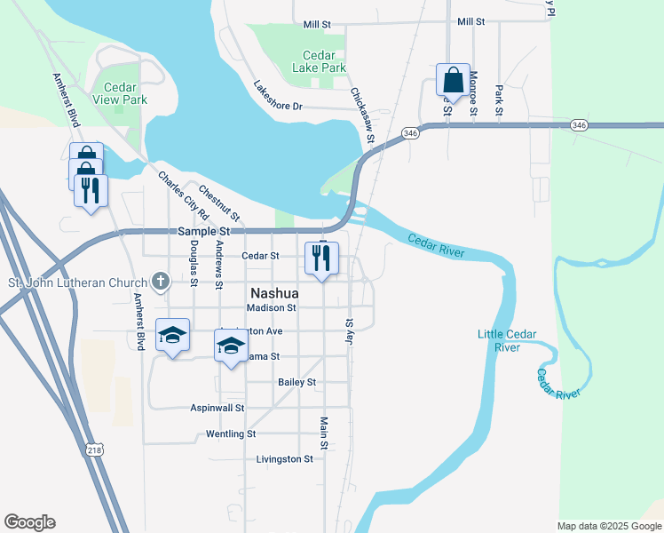 map of restaurants, bars, coffee shops, grocery stores, and more near 308 Main Street in Nashua
