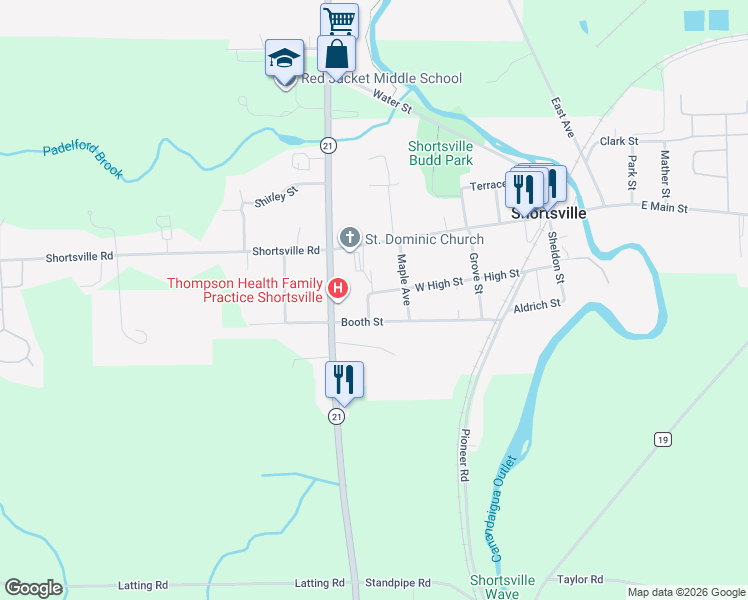 map of restaurants, bars, coffee shops, grocery stores, and more near 52 Booth Street in Shortsville