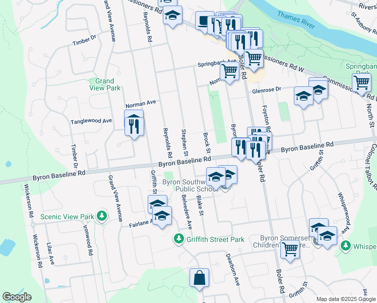 map of restaurants, bars, coffee shops, grocery stores, and more near 410 Stephen Street in London