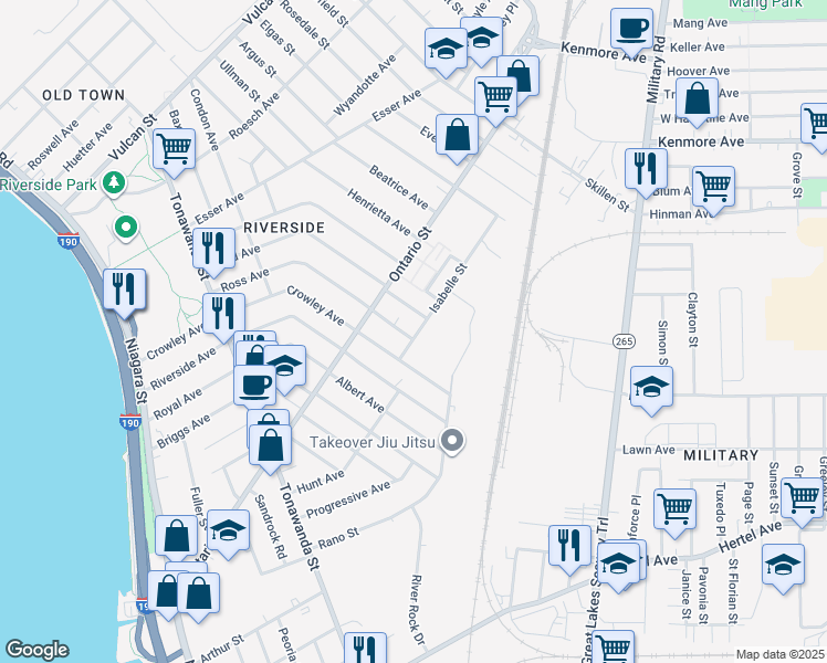 map of restaurants, bars, coffee shops, grocery stores, and more near 308 Crowley Avenue in Buffalo