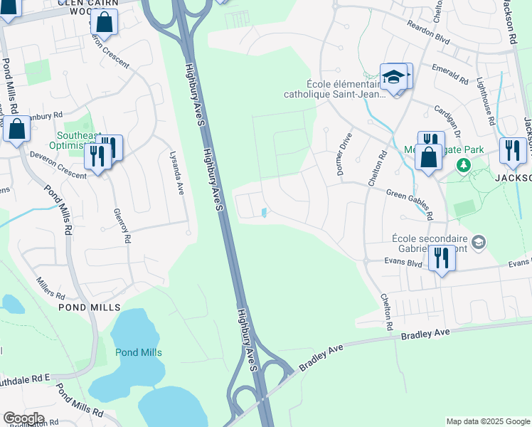 map of restaurants, bars, coffee shops, grocery stores, and more near Highbury Ave S in London