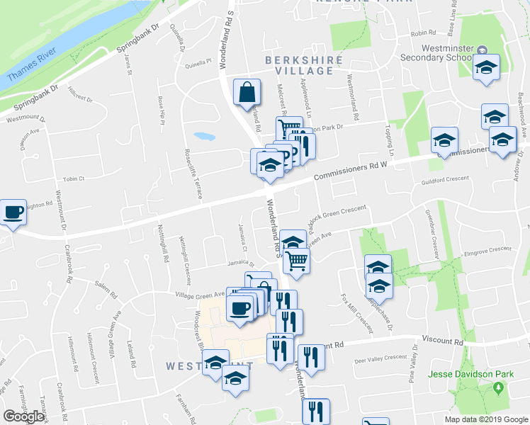 map of restaurants, bars, coffee shops, grocery stores, and more near 685 Wonderland Road South in London
