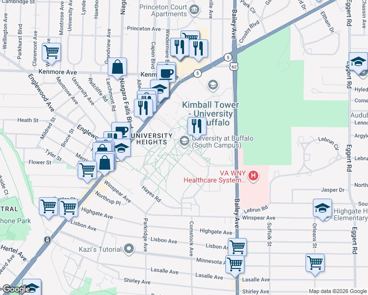map of restaurants, bars, coffee shops, grocery stores, and more near in Buffalo