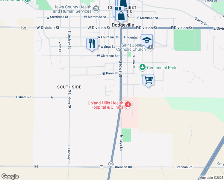 map of restaurants, bars, coffee shops, grocery stores, and more near 200 Colin Drive in Dodgeville