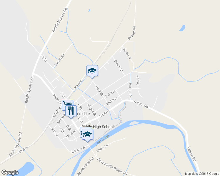 map of restaurants, bars, coffee shops, grocery stores, and more near 579 4th Avenue in Riddle