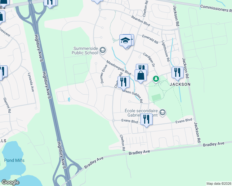 map of restaurants, bars, coffee shops, grocery stores, and more near 515 Chelton Road in London