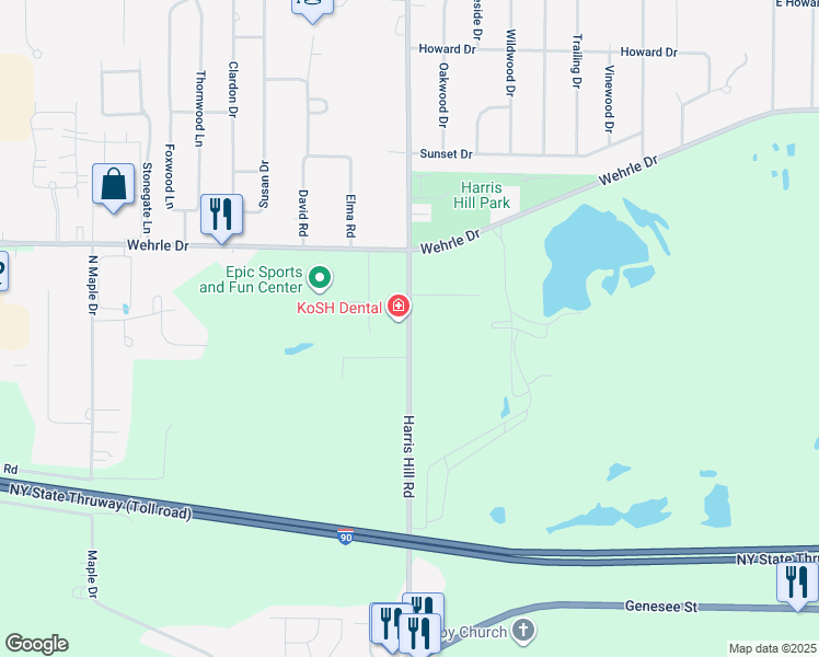 map of restaurants, bars, coffee shops, grocery stores, and more near 338 Harris Hill Road in Williamsville