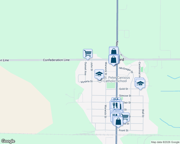 map of restaurants, bars, coffee shops, grocery stores, and more near 58 John Street in Watford
