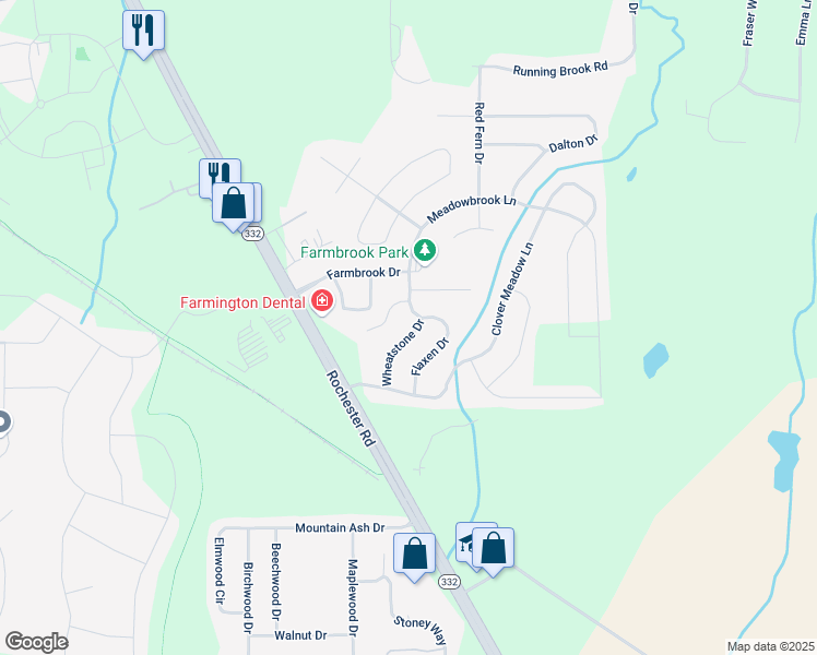 map of restaurants, bars, coffee shops, grocery stores, and more near 1604 Wheatstone Dr in Farmington
