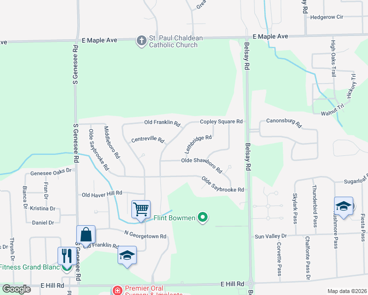 map of restaurants, bars, coffee shops, grocery stores, and more near 5296 Lethbridge Road in Grand Blanc