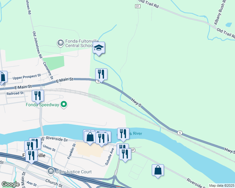 map of restaurants, bars, coffee shops, grocery stores, and more near 3265 New York 5 in Fonda
