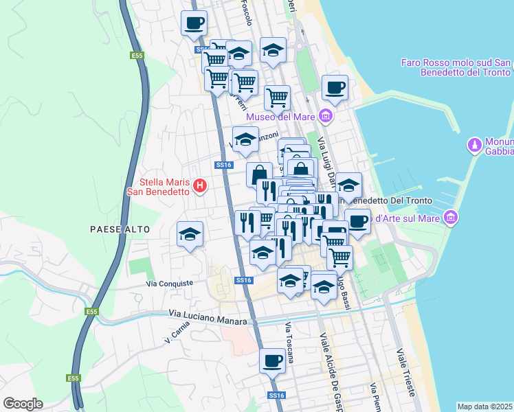 map of restaurants, bars, coffee shops, grocery stores, and more near 44 Via Vittorio Veneto in San Benedetto del Tronto