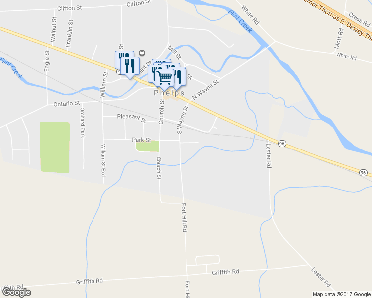 map of restaurants, bars, coffee shops, grocery stores, and more near 33 South Wayne Street in Phelps