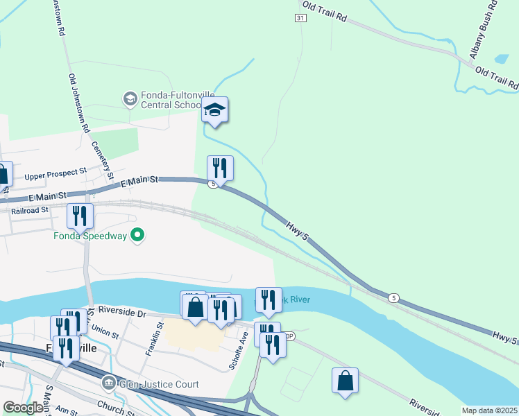 map of restaurants, bars, coffee shops, grocery stores, and more near 3265 New York 5 in Fonda