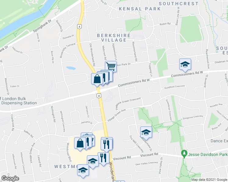 map of restaurants, bars, coffee shops, grocery stores, and more near 664 Wonderland Road South in London