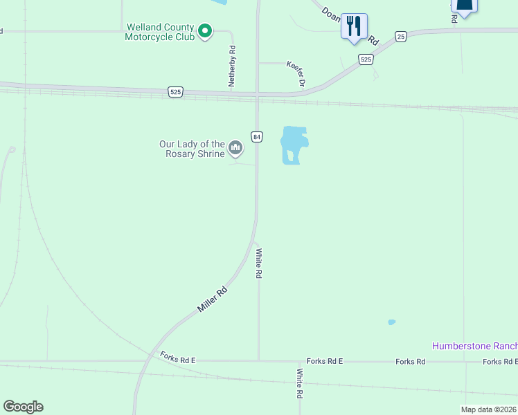 map of restaurants, bars, coffee shops, grocery stores, and more near 4511 Miller Road in Welland