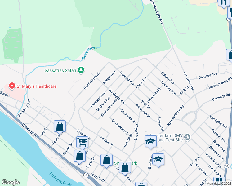 map of restaurants, bars, coffee shops, grocery stores, and more near 73 Wesleyan Avenue in Amsterdam