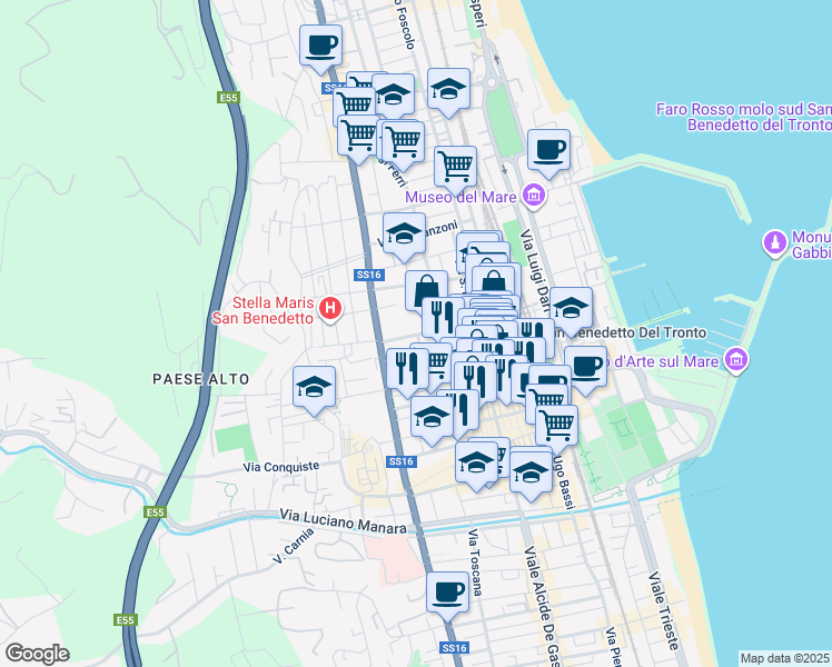 map of restaurants, bars, coffee shops, grocery stores, and more near 44 Via Vittorio Veneto in San Benedetto del Tronto