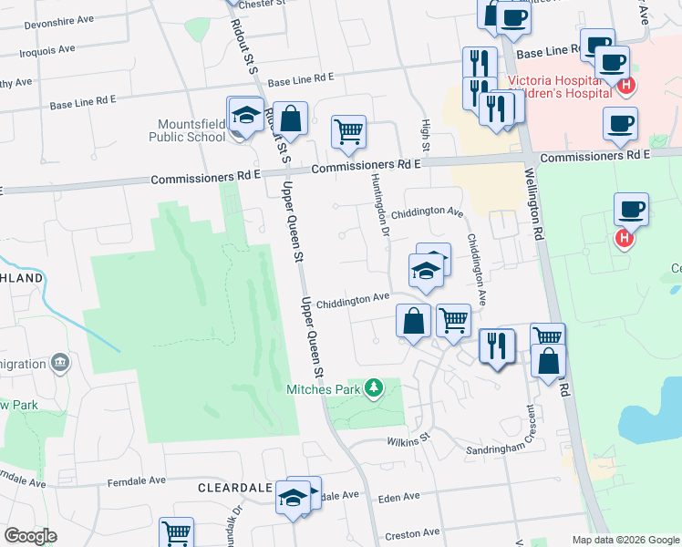 map of restaurants, bars, coffee shops, grocery stores, and more near in London