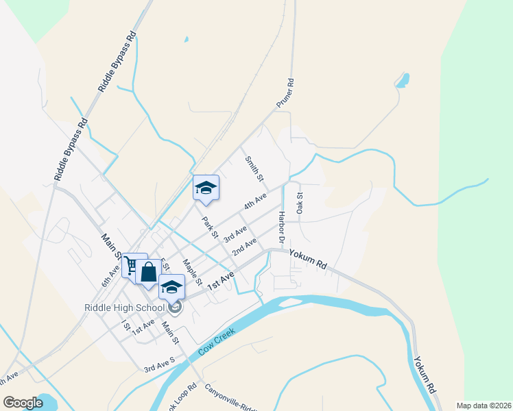 map of restaurants, bars, coffee shops, grocery stores, and more near 660 3rd Avenue in Riddle