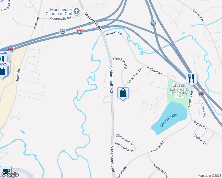map of restaurants, bars, coffee shops, grocery stores, and more near 37 Old Orchard Way in Manchester