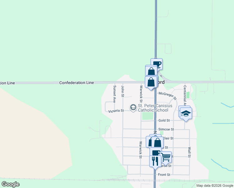 map of restaurants, bars, coffee shops, grocery stores, and more near 58 John Street in Watford